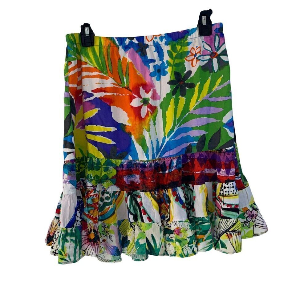Jams World Vintage Womens Skirt Size Medium Multicolor Ruffle Floral Pure Rayon